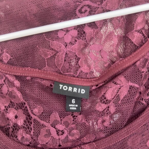 Torrid Chart SZ 6  Womens Sheer Burgundy Floral Lace Tunic Top/Beach Coverup - Picture 5 of 15